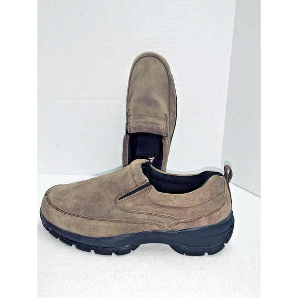 Size 11W Redhead Brown Suede Mens Mocs Slip on Shoes Gussets Rubber Outsoles - Picture 2 of 11